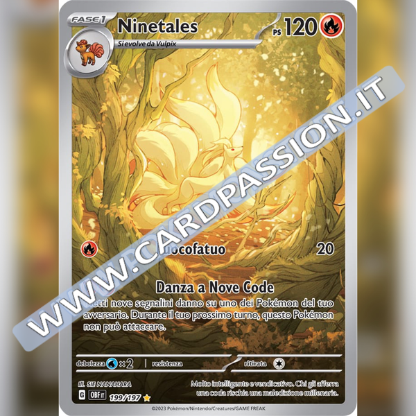 199/197 Ninetales Illustrazione Rara | Ossidiana Infuocata