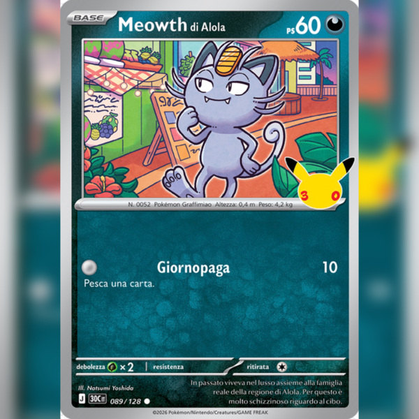 089/128 Meowth di Alola Holo | 30esimo Anniversario