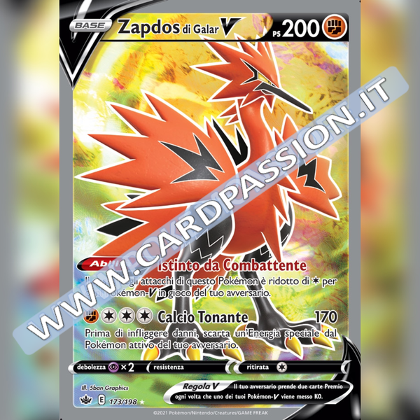 173/198 Zapdos di Galar V (Full Art) | Regno Glaciale - Card Passion