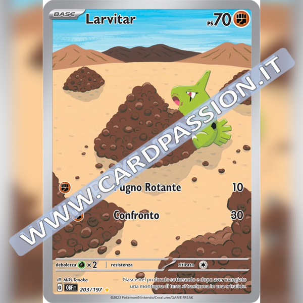 203/197 Larvitar Illustrazione Rara | Ossidiana Infuocata