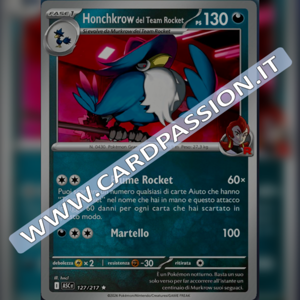 127/217 Honchkrow del Team Rocket Reverse | Ascesa Eroica