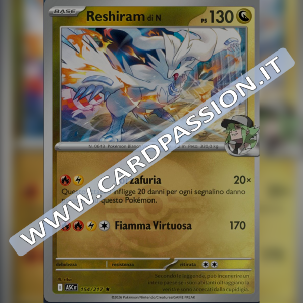 154/217 Reshiram di N Poke Ball Reverse | Ascesa Eroica