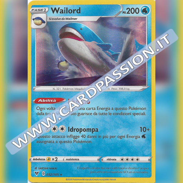 032/185 Wailord Holo | Voltaggio Sfolgorante - Card Passion