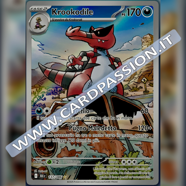 137/086 Krookodile Illustrazione Rara | Luce Nera