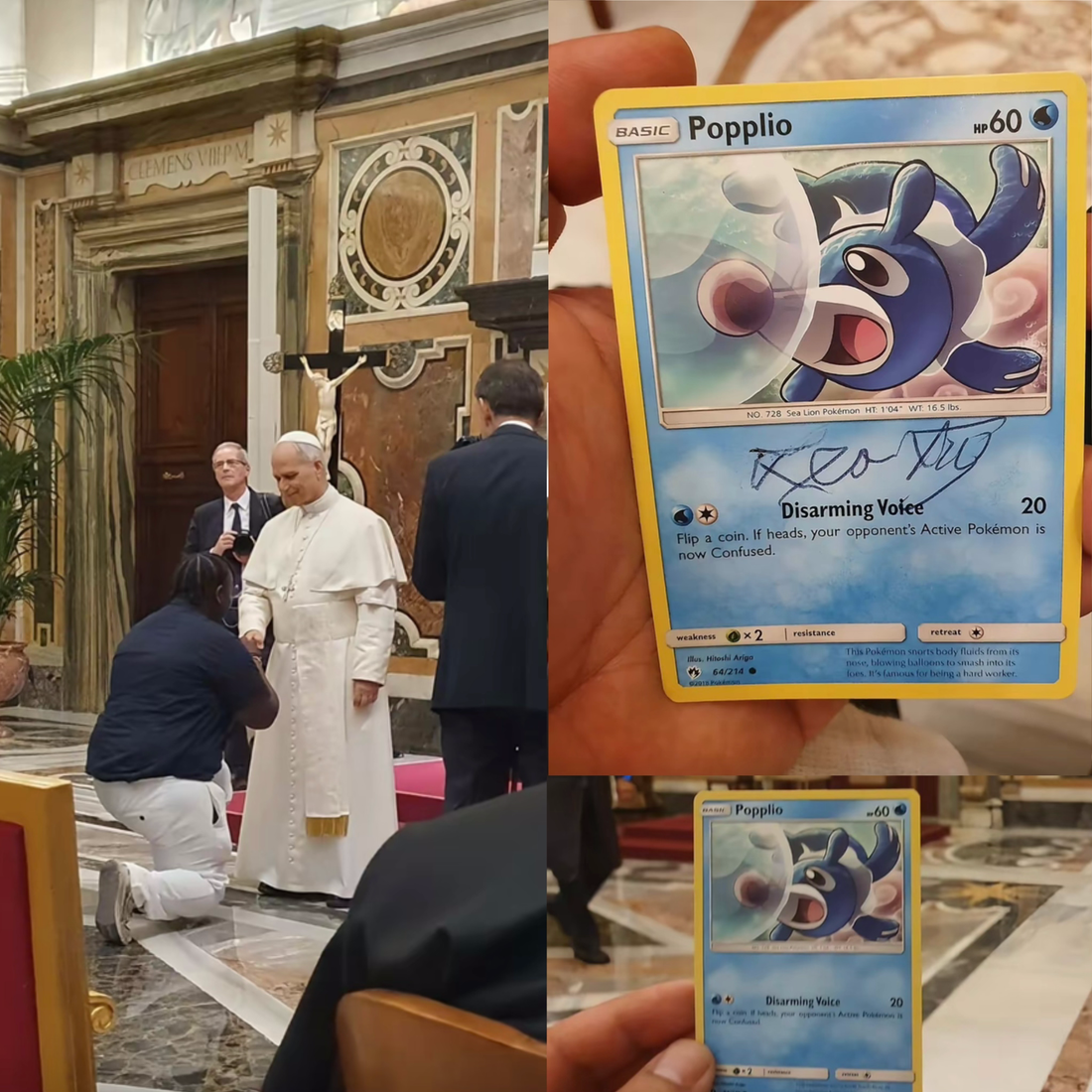 Papa Leone XIV firma una Carta Pokémon di Popplio