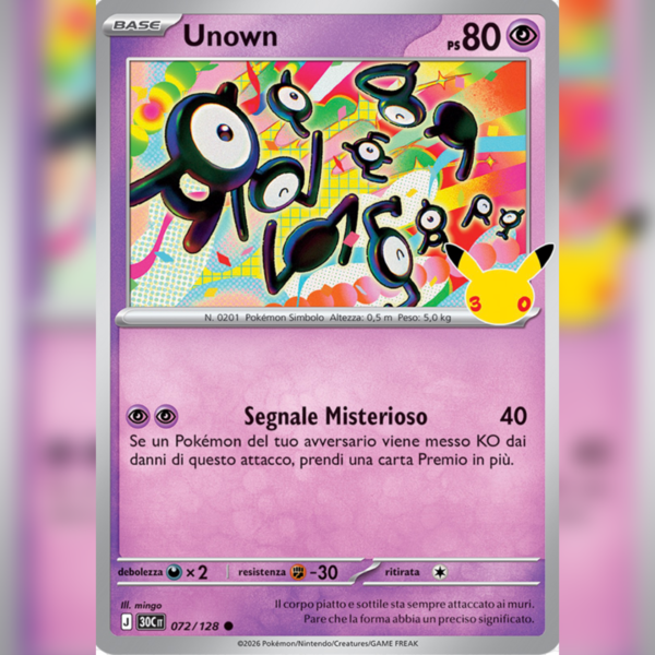 072/128 Unown Holo | 30esimo Anniversario