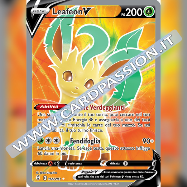 166/203 Leafeon V (Full Art) | Evoluzioni Eteree - Card Passion