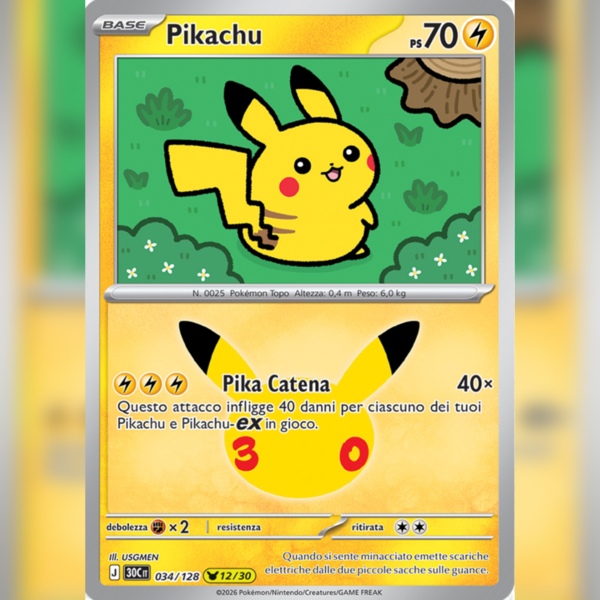 034/128 Pikachu (12/30) Holo | 30esimo Anniversario