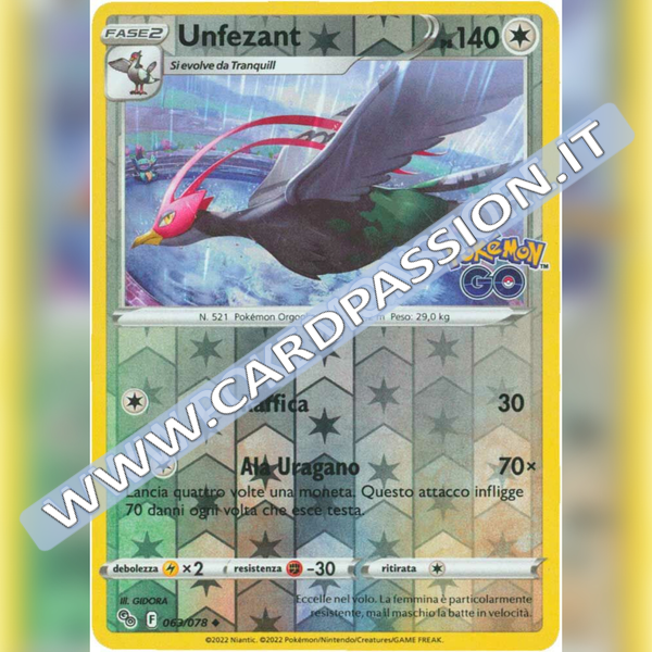 063/078 Unfezant Non Comune Reverse | Pokemon GO - Card Passion