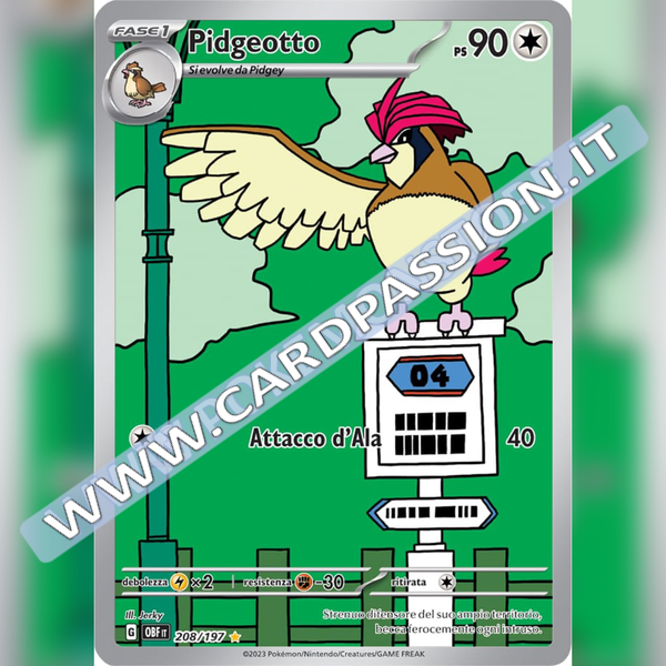208/197 Pidgeotto Illustrazione Rara | Ossidiana Infuocata