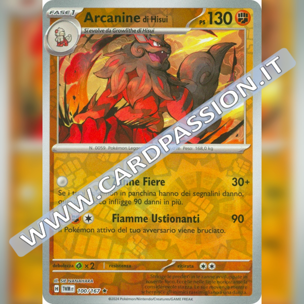 100/167 Arcanine di Hisui Reverse | Crepuscolo Mascherato