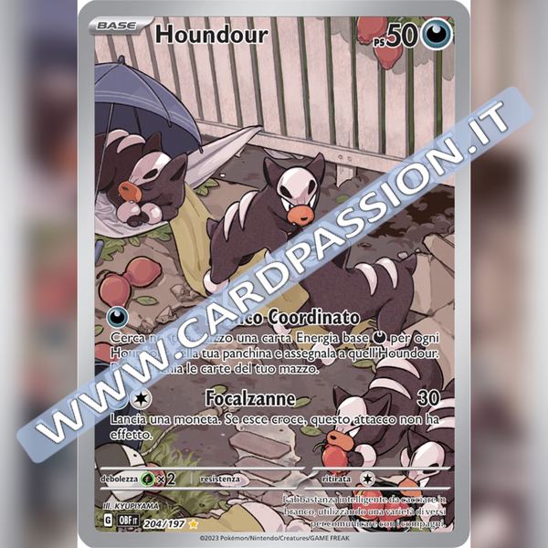 204/197 Houndour Illustrazione Rara | Ossidiana Infuocata