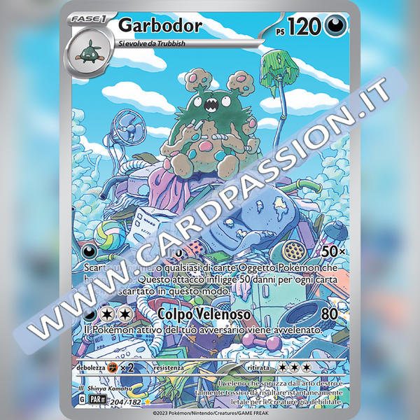 204/182 Garbodor Illustrazione Rara | Paradosso Temporale