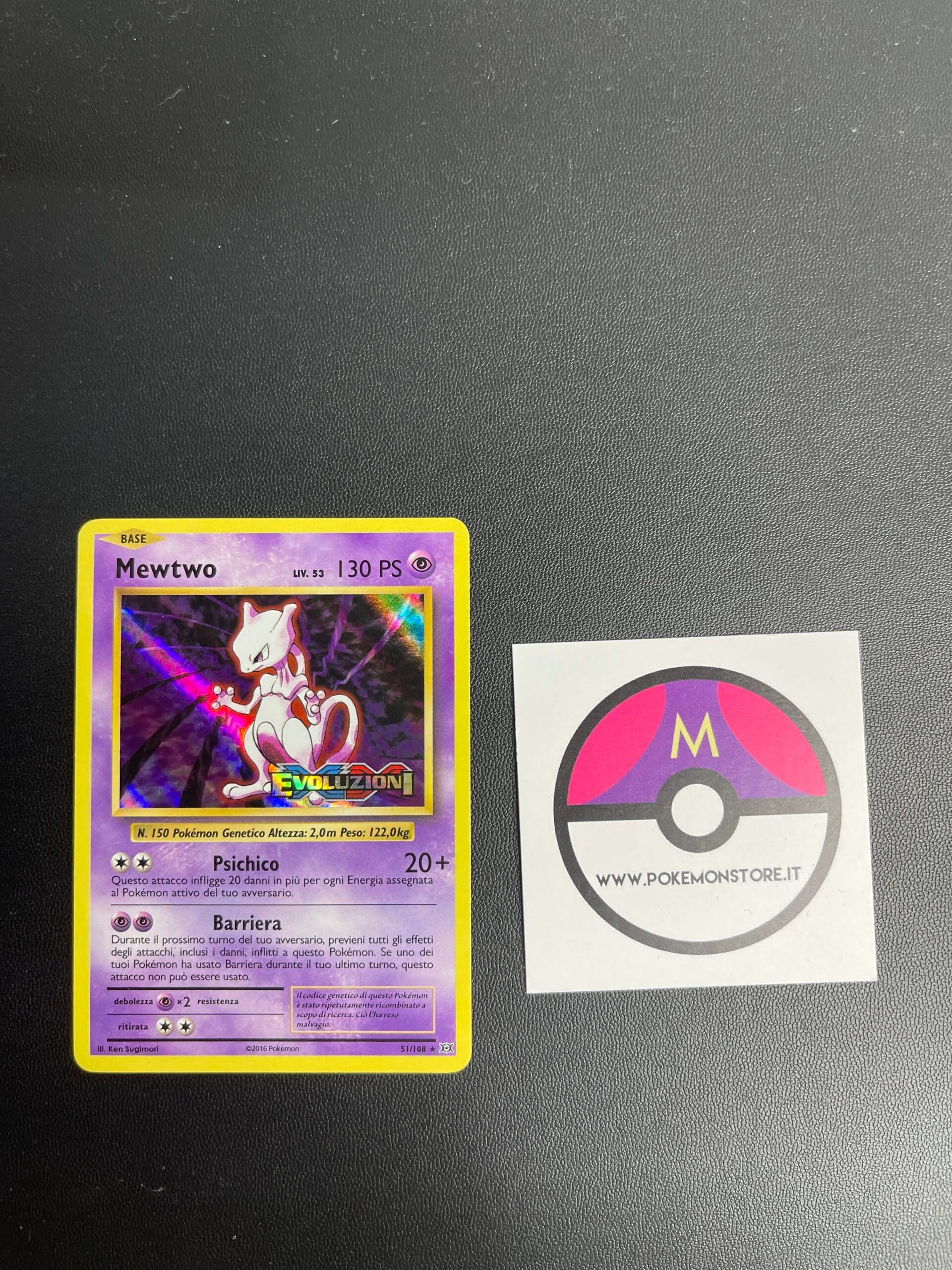 mewtwo pokemon card 51 108 51/108 Mewtwo Holo Stamped Played