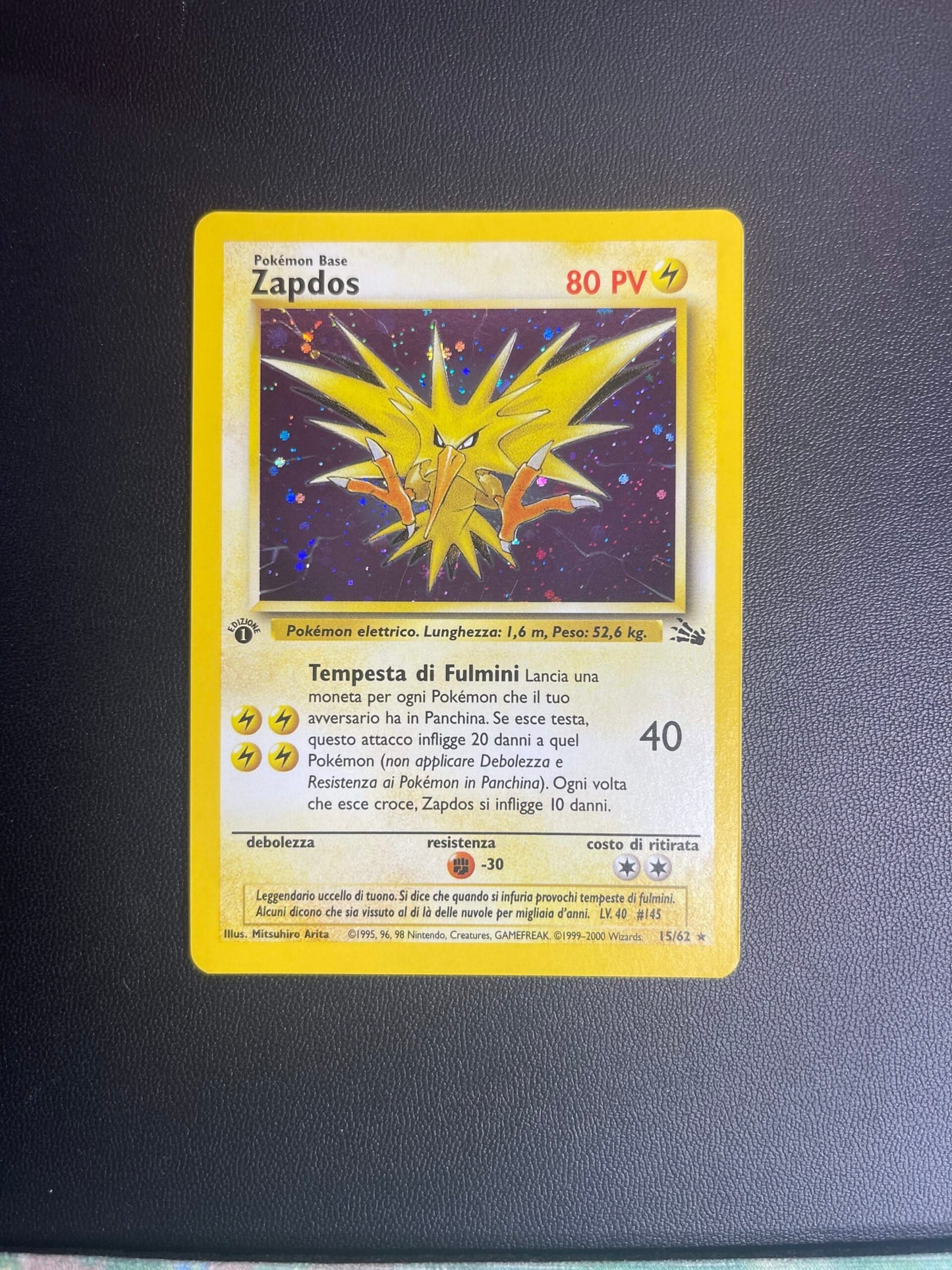 15/62 Zapdos Holo Prima Edizione Near Mint | Set Fossil (IT)