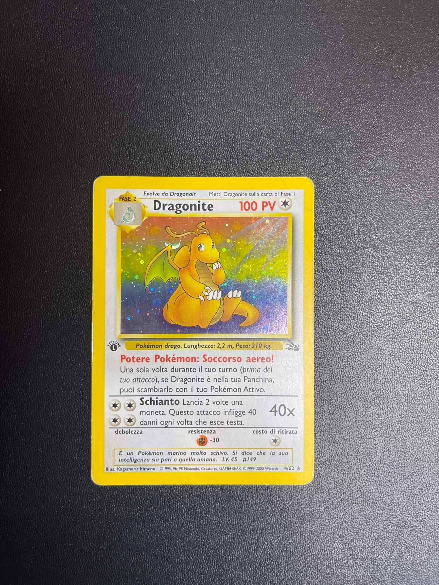 4/62 Dragonite Holo Prima Edizione Played | Set Fossil (IT)