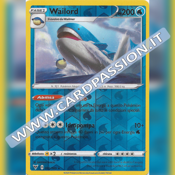 032/185 Wailord Reverse | Voltaggio Sfolgorante - Card Passion