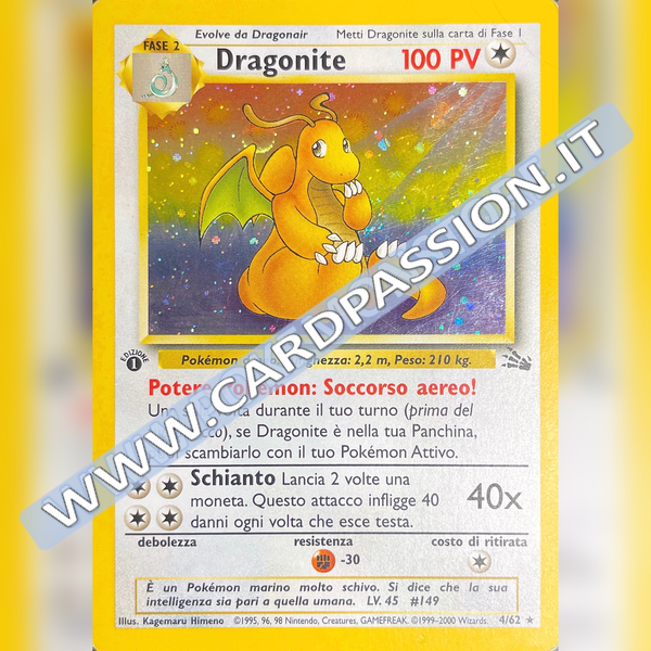4/62 Dragonite Holo Prima Edizione Played | Set Fossil (IT)
