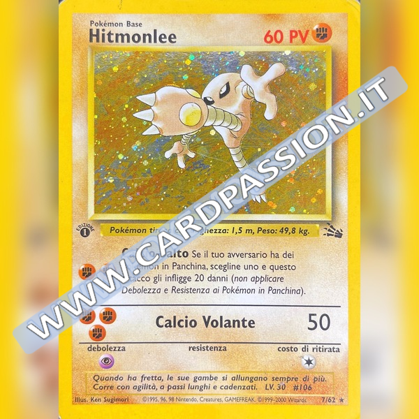 7/62 Hitmonlee Holo Prima Edizione Played | Set Fossil (IT)