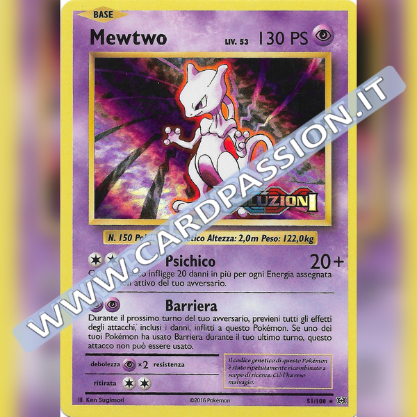 51/108 Mewtwo Holo Stamped Played