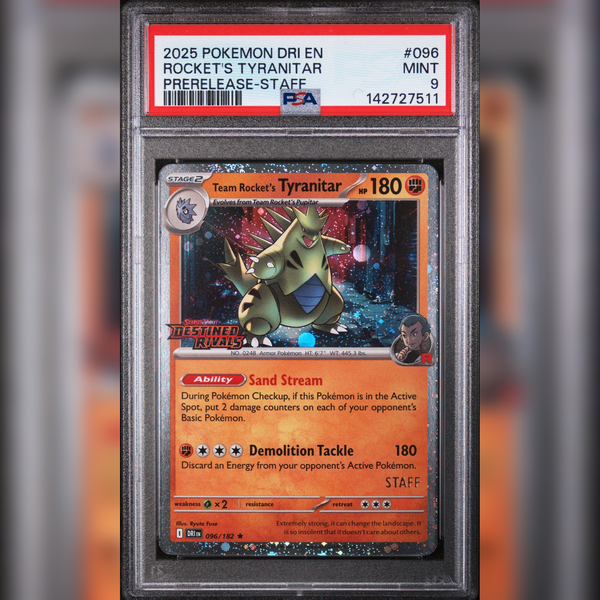 096/182 Team Rocket's Tyranitar | Prerelease Staff - PSA 9